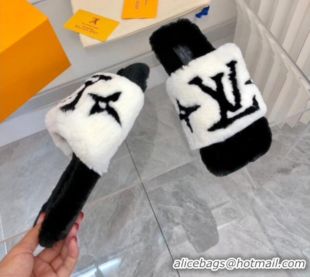 Good Quality Louis Vuitton Fay Rabbit Fur Flat Slide Sandals White 0721112