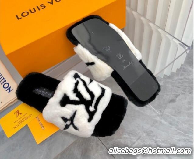 Good Quality Louis Vuitton Fay Rabbit Fur Flat Slide Sandals White 0721112