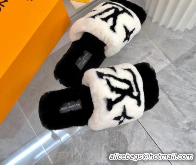 Good Quality Louis Vuitton Fay Rabbit Fur Flat Slide Sandals White 0721112