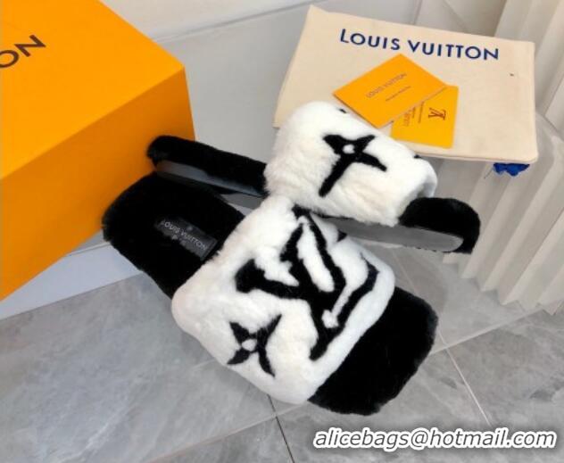 Good Quality Louis Vuitton Fay Rabbit Fur Flat Slide Sandals White 0721112