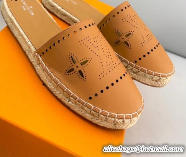 Good Looking Louis Vuitton Starboard Cut-out Leather Espadrille Mules Tan Brown 072201