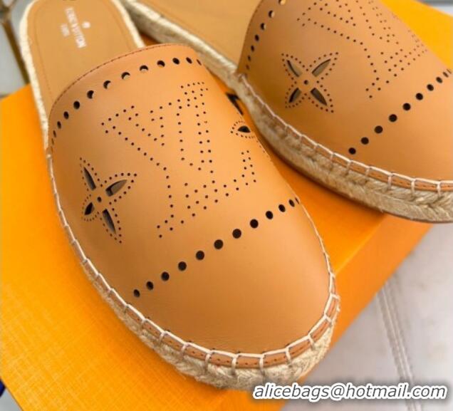 Good Looking Louis Vuitton Starboard Cut-out Leather Espadrille Mules Tan Brown 072201