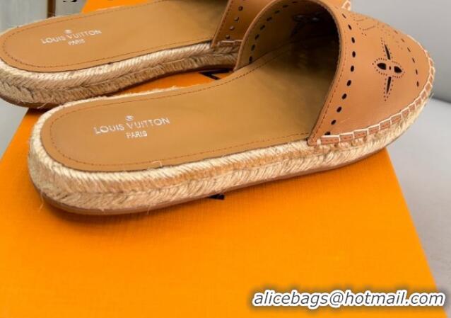 Good Looking Louis Vuitton Starboard Cut-out Leather Espadrille Mules Tan Brown 072201