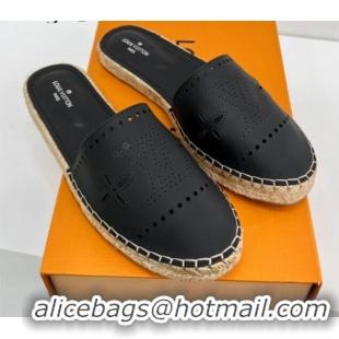 Best Product Louis Vuitton Starboard Cut-out Leather Espadrille Mules Black 072202