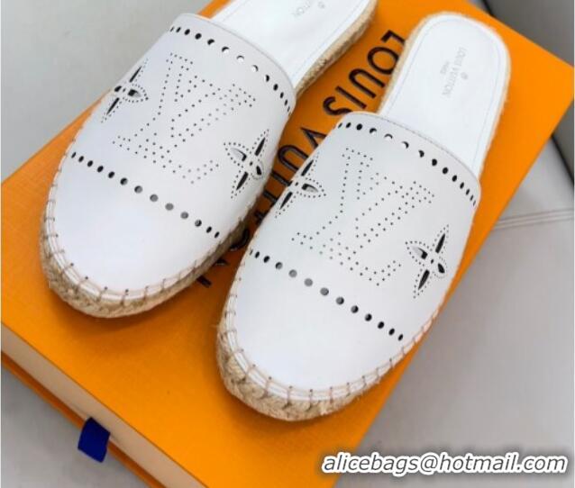 Pretty Style Louis Vuitton Starboard Cut-out Leather Espadrille Mules White 072203