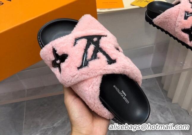 Top Grade Louis Vuitton Paseo Flat Comfort Shearling Slide Sandals Pink 081055