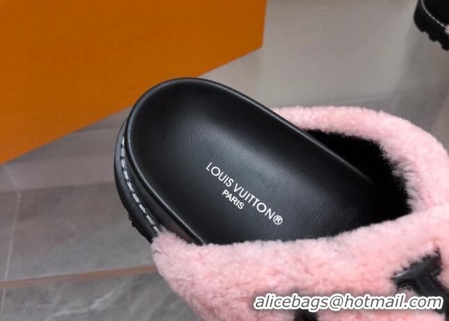 Top Grade Louis Vuitton Paseo Flat Comfort Shearling Slide Sandals Pink 081055