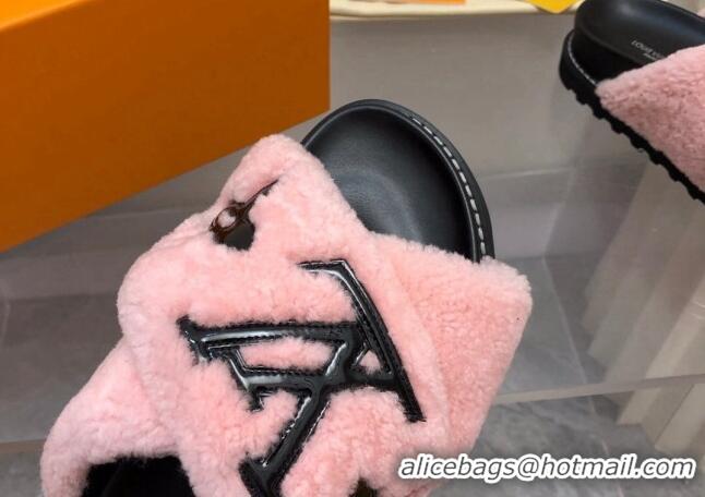 Top Grade Louis Vuitton Paseo Flat Comfort Shearling Slide Sandals Pink 081055