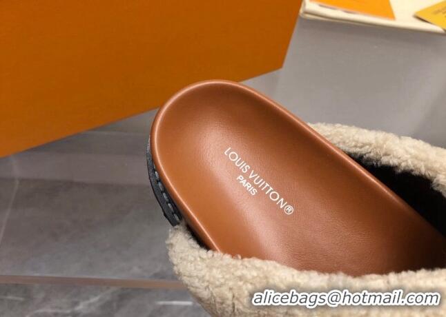 Shop Duplicate Louis Vuitton Paseo Flat Comfort Shearling Slide Sandals Light Brown 081058