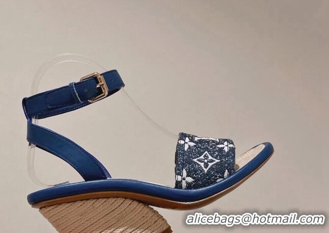 Luxurious Louis Vuitton Maia Wedge Sandals 8cm in Monogram Denim Blue 081059