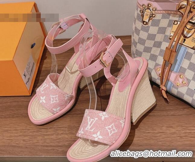 Most Popular Louis Vuitton Maia Wedge Sandals 8cm in Monogram Denim Light Pink 081060