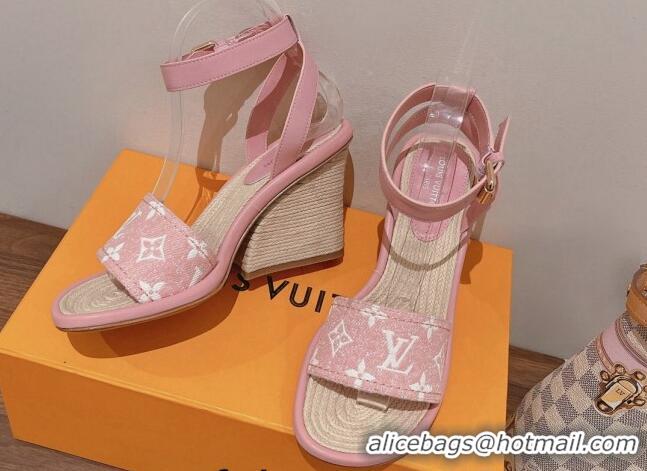 Most Popular Louis Vuitton Maia Wedge Sandals 8cm in Monogram Denim Light Pink 081060