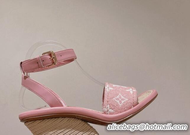 Most Popular Louis Vuitton Maia Wedge Sandals 8cm in Monogram Denim Light Pink 081060