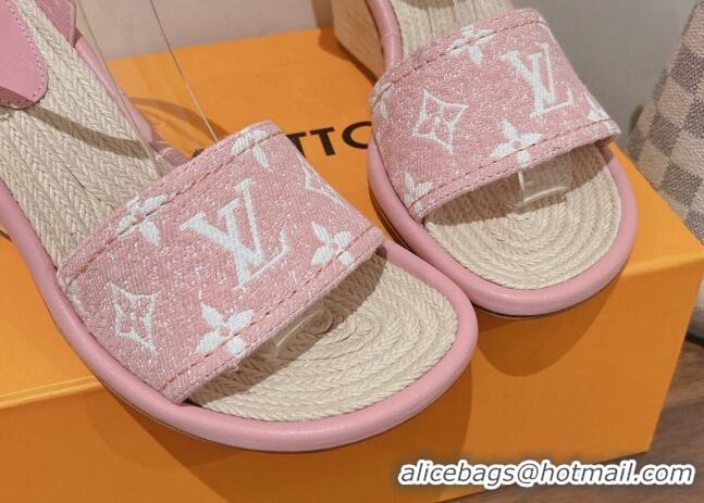 Most Popular Louis Vuitton Maia Wedge Sandals 8cm in Monogram Denim Light Pink 081060