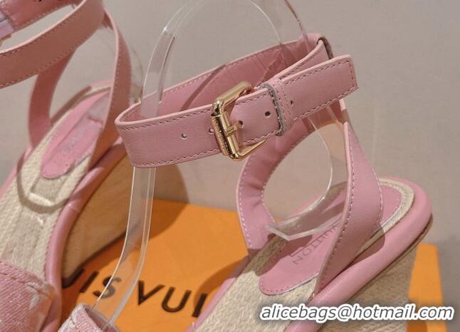 Most Popular Louis Vuitton Maia Wedge Sandals 8cm in Monogram Denim Light Pink 081060