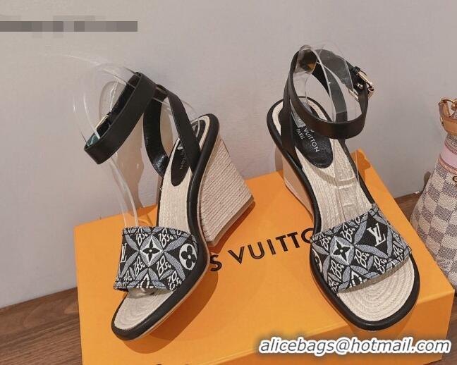 Low Price Louis Vuitton Since 1854 Maia Wedge Sandals 8cm Black 081062