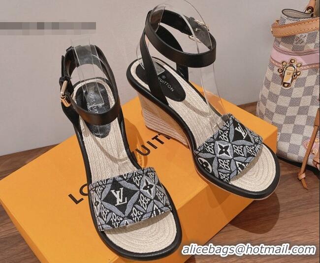 Low Price Louis Vuitton Since 1854 Maia Wedge Sandals 8cm Black 081062