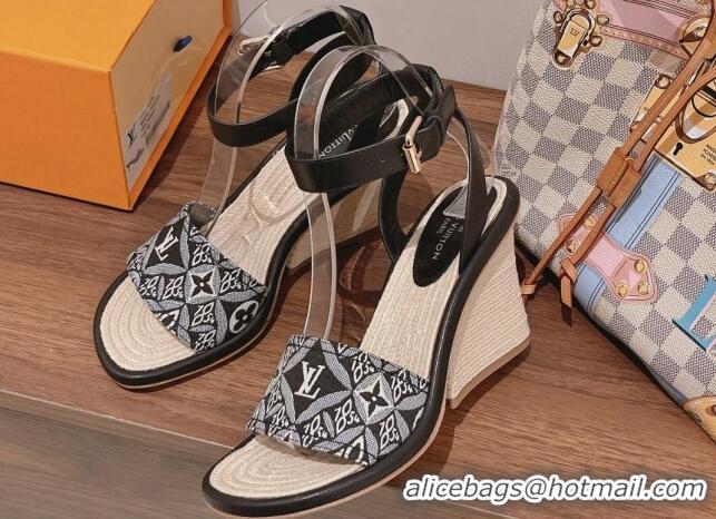 Low Price Louis Vuitton Since 1854 Maia Wedge Sandals 8cm Black 081062