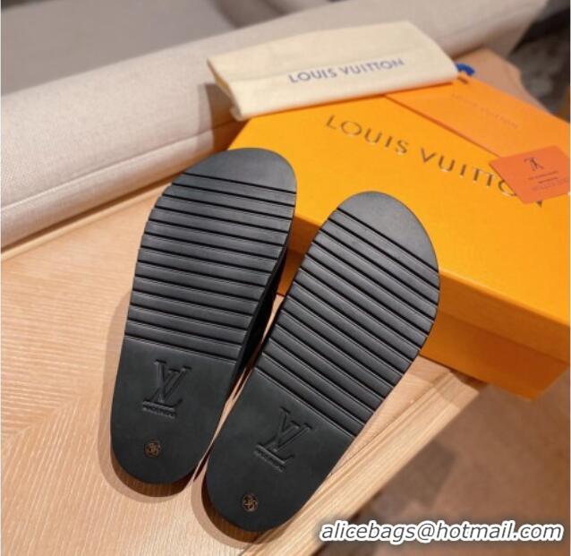 Duplicate Louis Vuitton Miami Monogram Leather Slide Sandals Black 081063