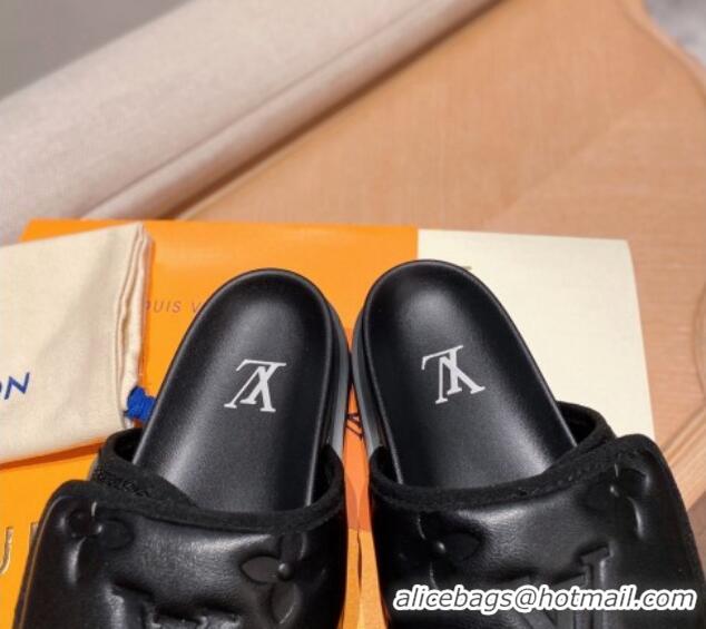 Duplicate Louis Vuitton Miami Monogram Leather Slide Sandals Black 081063