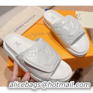 Classic Hot Louis Vuitton Miami Monogram Leather Slide Sandals White 081064