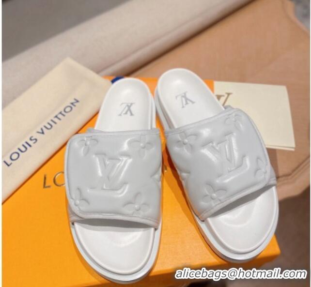 Classic Hot Louis Vuitton Miami Monogram Leather Slide Sandals White 081064