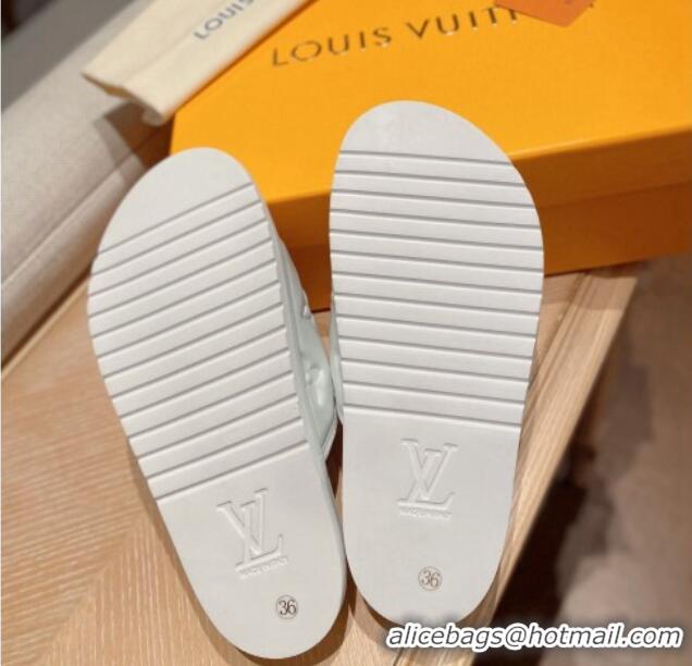 Classic Hot Louis Vuitton Miami Monogram Leather Slide Sandals White 081064