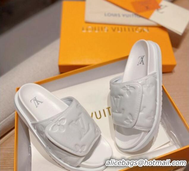 Classic Hot Louis Vuitton Miami Monogram Leather Slide Sandals White 081064