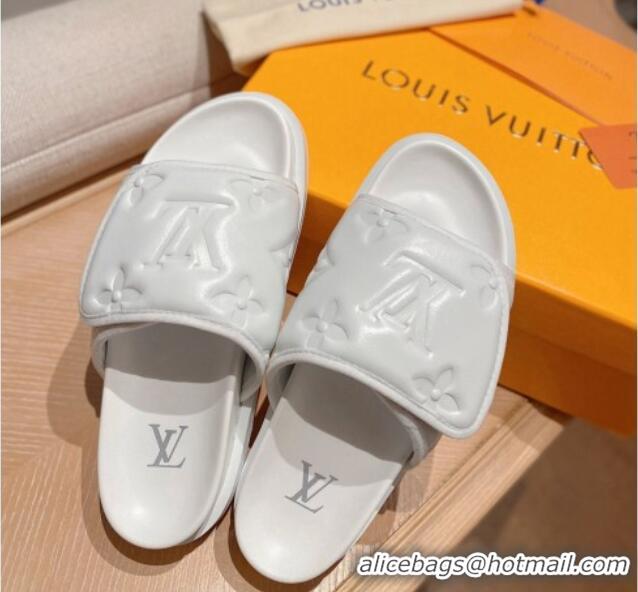 Classic Hot Louis Vuitton Miami Monogram Leather Slide Sandals White 081064