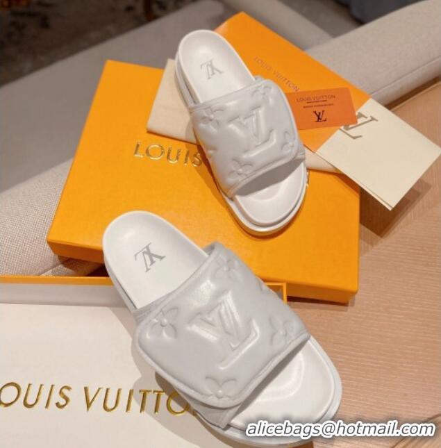 Classic Hot Louis Vuitton Miami Monogram Leather Slide Sandals White 081064