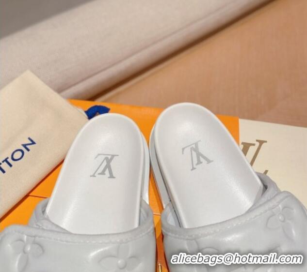 Classic Hot Louis Vuitton Miami Monogram Leather Slide Sandals White 081064