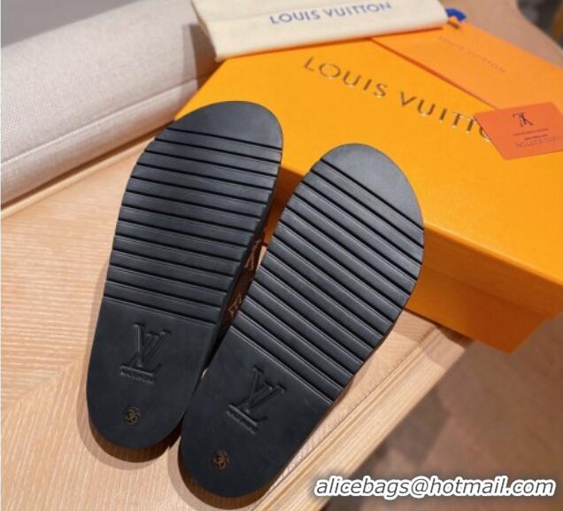 Discount Louis Vuitton Miami Monogram Canvas Slide Sandals Black 081065