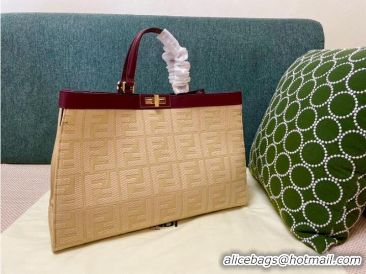 Top Quality Fendi X-Tote houndstooth wool shopper with FF embroidery 8BH374A Beige