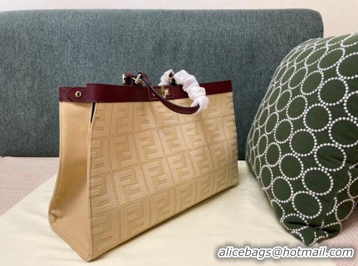 Top Quality Fendi X-Tote houndstooth wool shopper with FF embroidery 8BH374A Beige