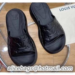 Good Quality Louis Vuitton Pool 55 Monogram Rubber Comfort Slide Sandals Black 081329