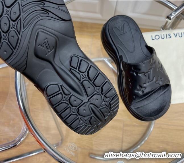 Good Quality Louis Vuitton Pool 55 Monogram Rubber Comfort Slide Sandals Black 081329