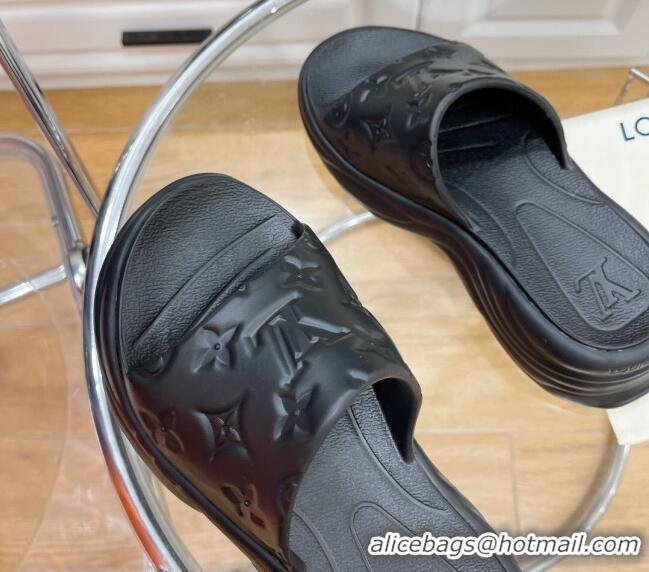 Good Quality Louis Vuitton Pool 55 Monogram Rubber Comfort Slide Sandals Black 081329