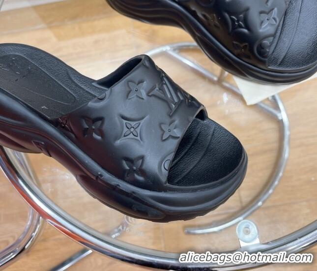 Good Quality Louis Vuitton Pool 55 Monogram Rubber Comfort Slide Sandals Black 081329