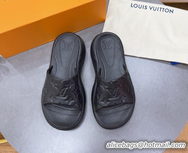 Good Quality Louis Vuitton Pool 55 Monogram Rubber Comfort Slide Sandals Black 081329