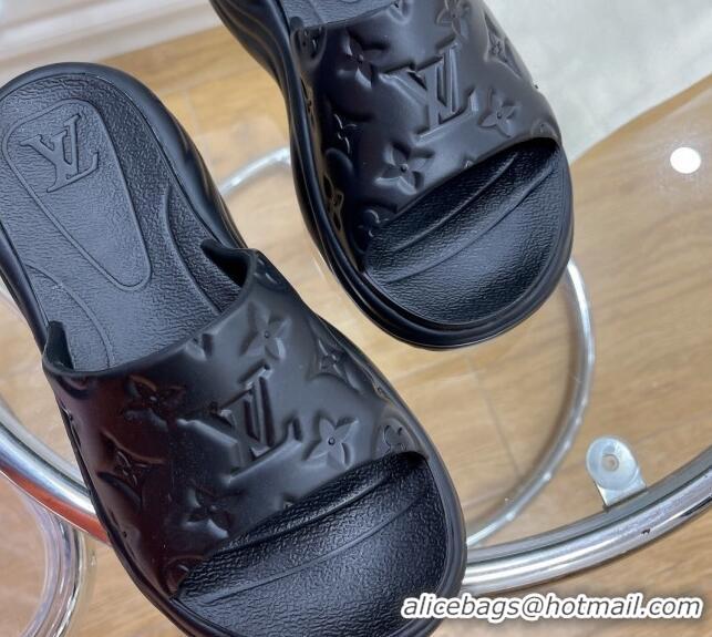 Good Quality Louis Vuitton Pool 55 Monogram Rubber Comfort Slide Sandals Black 081329