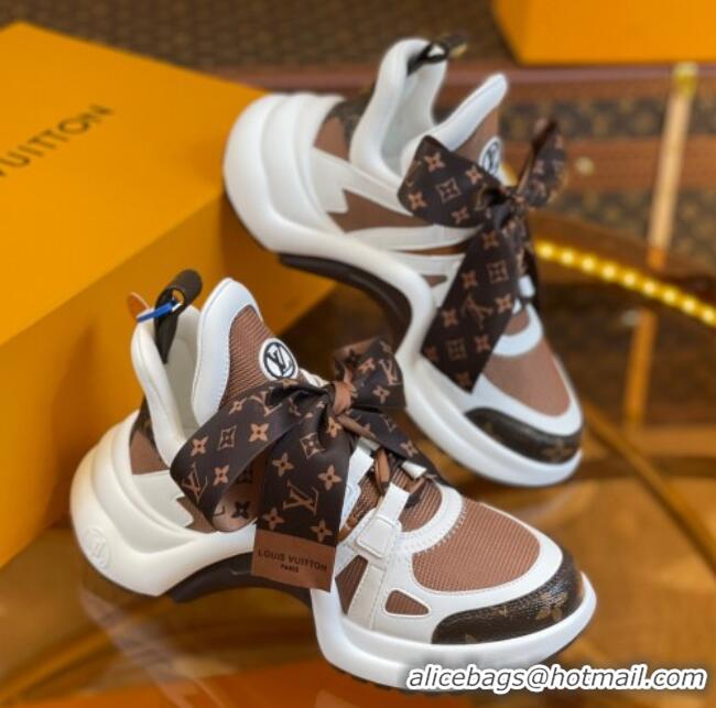 Sumptuous Louis Vuitton LV Archlight Sneakers with Ribbon Laces Brown/White 819061