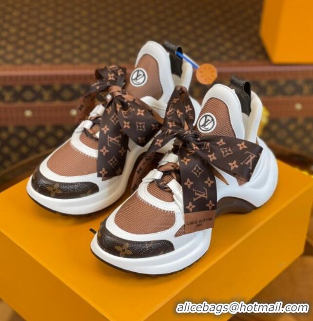 Sumptuous Louis Vuitton LV Archlight Sneakers with Ribbon Laces Brown/White 819061