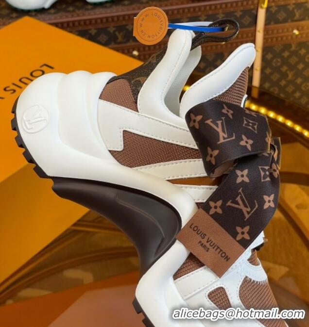 Sumptuous Louis Vuitton LV Archlight Sneakers with Ribbon Laces Brown/White 819061