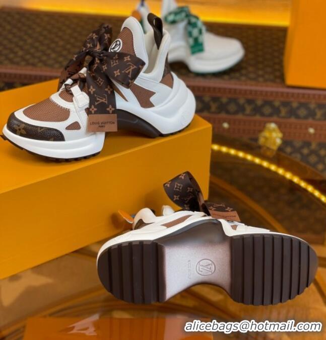 Sumptuous Louis Vuitton LV Archlight Sneakers with Ribbon Laces Brown/White 819061