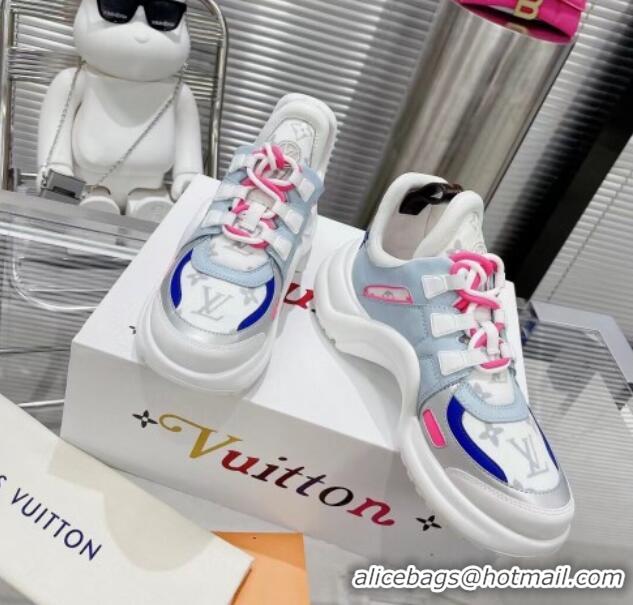 Luxury Louis Vuitton LV Archlight Leather & Fabric Sneakers 81908 Blue/Silver/White