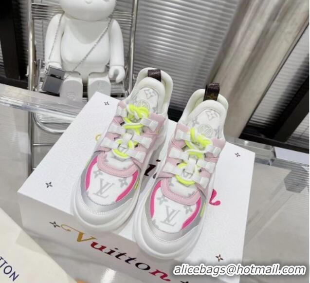 Pretty Style Louis Vuitton LV Archlight Leather & Fabric Sneakers 81909 Pink/Grey/White