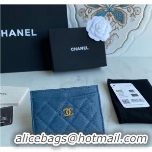 Shop Top Quality Chanel Card Holder Grained Leather A84106 Blue