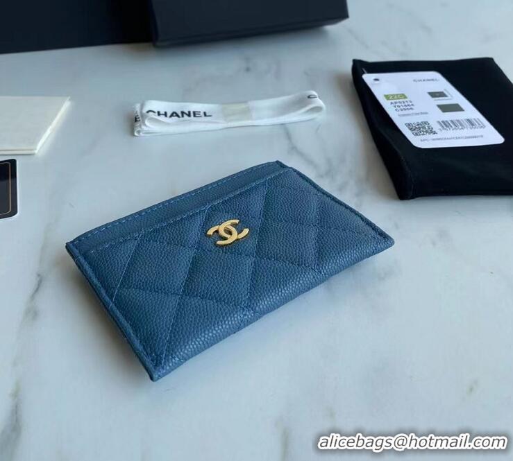 Shop Top Quality Chanel Card Holder Grained Leather A84106 Blue