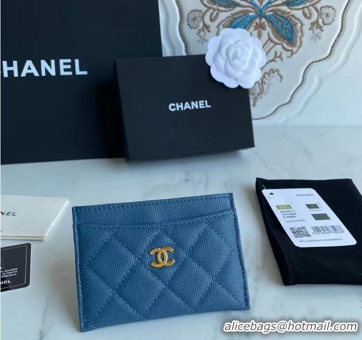 Shop Top Quality Chanel Card Holder Grained Leather A84106 Blue