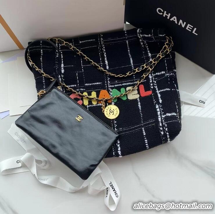 Classic Specials Chanel 22 Tweed Small Shopping Bag AS3260 Black/Gold 2022